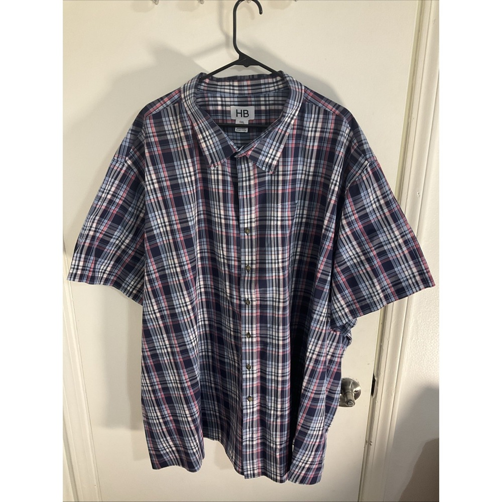 HB Harbor Bay Men's 6XL Button Front Shirt Short Sleeve Red Plaid - Picture 1 of 4